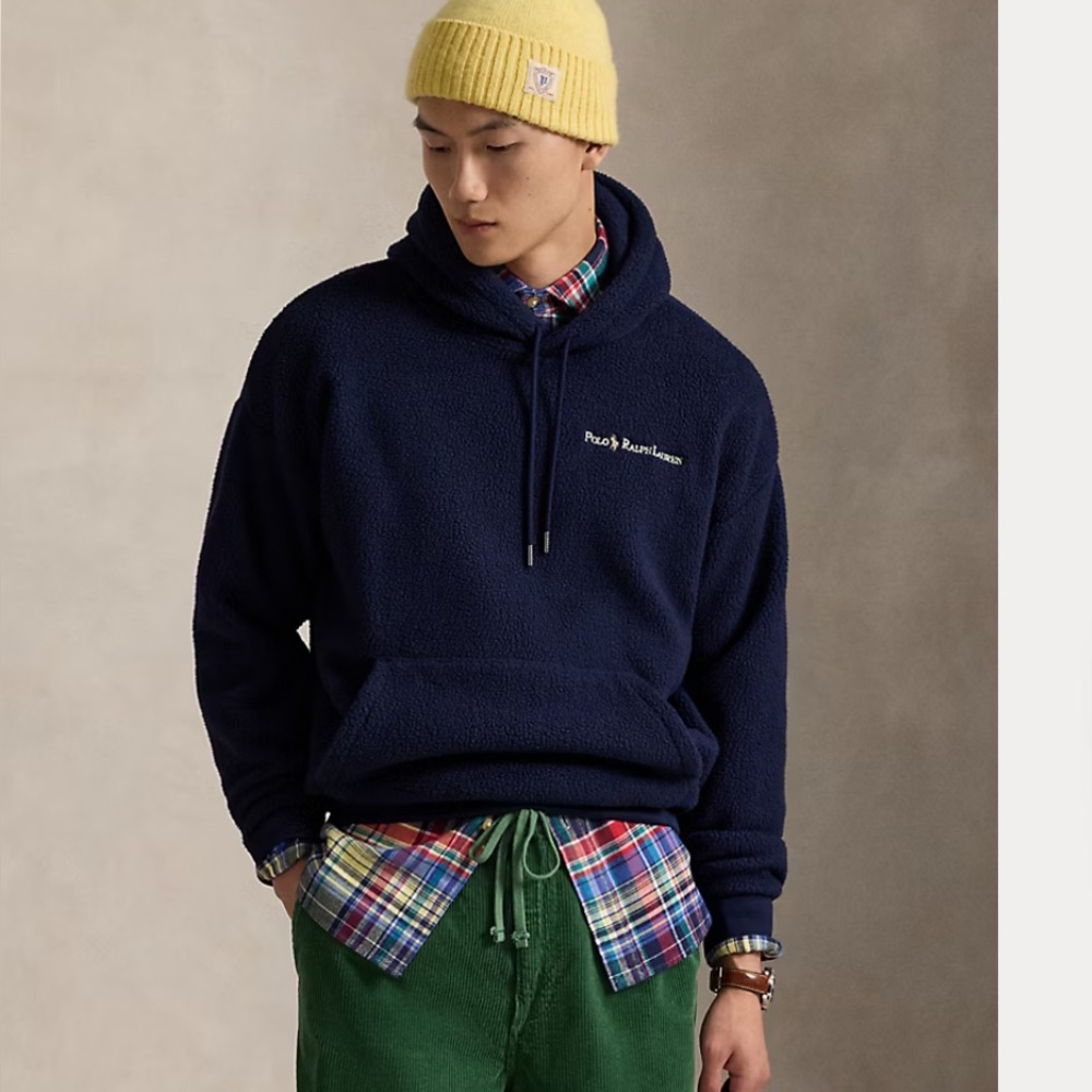 Polo Ralph Lauren Relaxed Fit Logo Pile Fleece Hoodie Cruise Navy Size XL